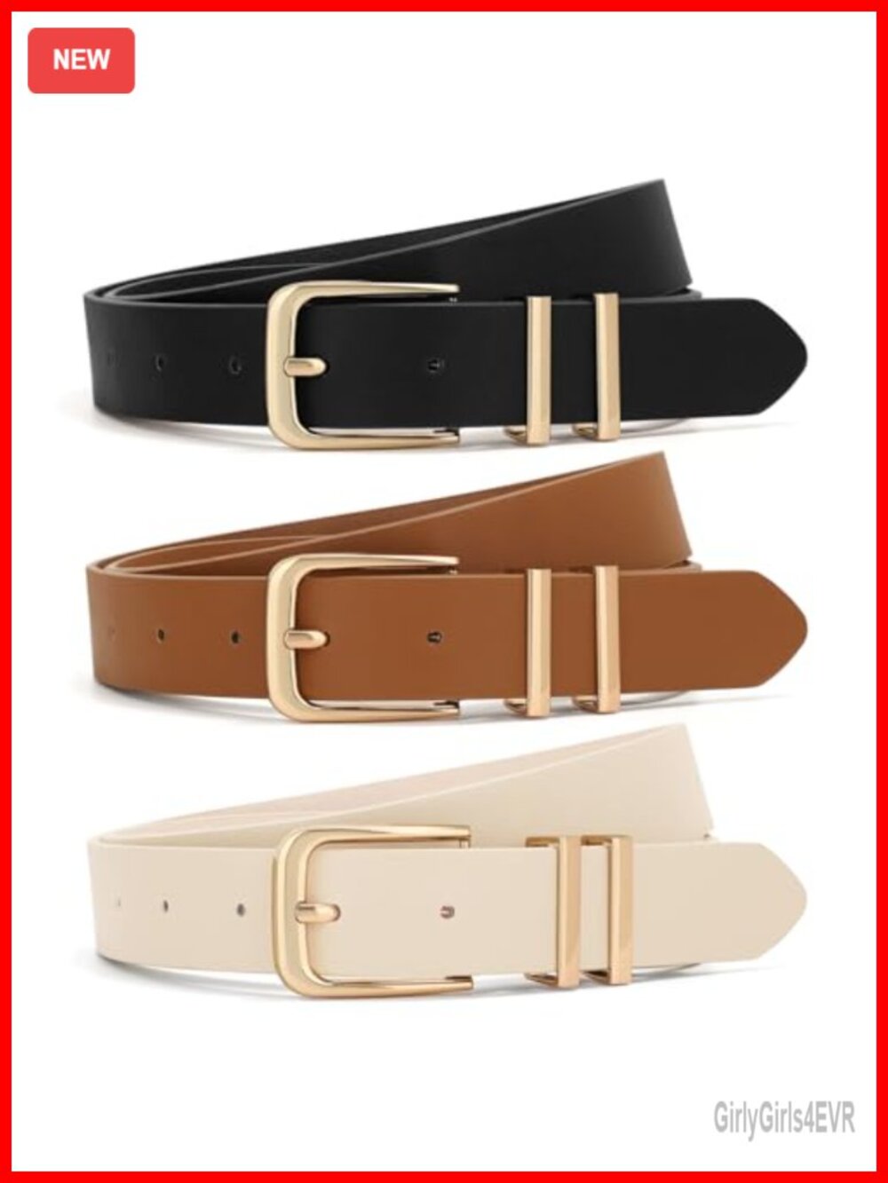 3 Pack Women Leather Belts Gold Buckle for Jeans Dresses Pants